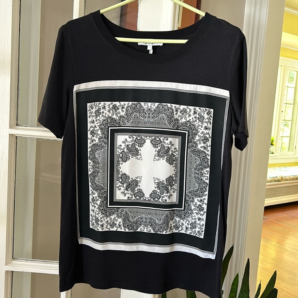 Sandro black t-shirt with front Silk panel. Perfect condition